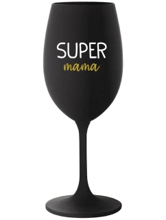 SUPER MÁMA - čierny pohár na víno 350 ml