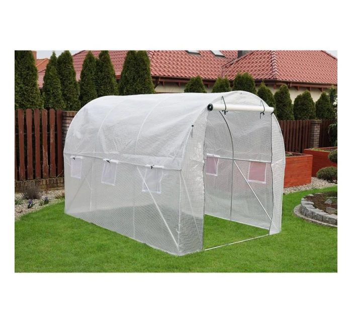 SKLENÍK ZAHRADNÍ TUNEL 200X300X200CM PE KONSTRUKCE BÍLÁ OCEL