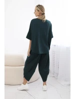 Bavlněný komplet halenka + kalhoty tmavě zelená