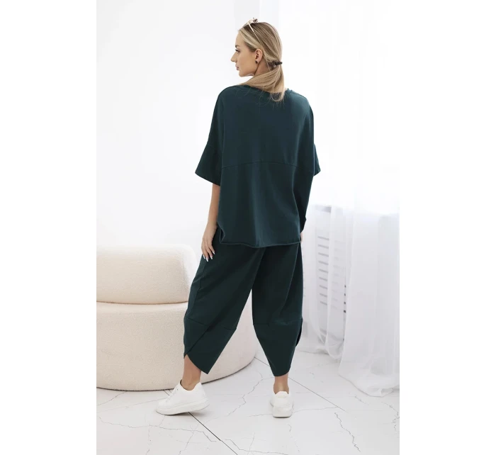 Bavlněný komplet halenka + kalhoty tmavě zelená