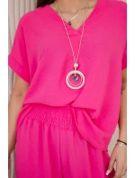 Komplet s náhrdelníkem halenka + kalhoty růžový Komplet s náhrdelníkem halenka + kalhoty růžový