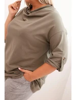Dámská blůza Plus Size s bavlnou volného střihu s vodním výstřihem khaki