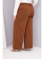Dámské kalhoty Plus Size s širokou nohavicí a vysokým pasem tmavě camelové