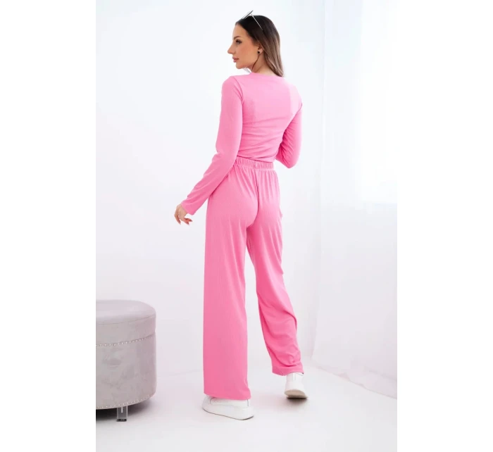 Dámský viskózový komplet s halenkou a širokými kalhotami světle růžový