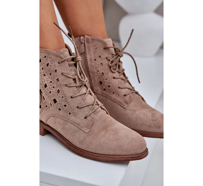 Šněrovací Boty S Děrovaným Vzorem S.Barski HY51-136 Béžové
