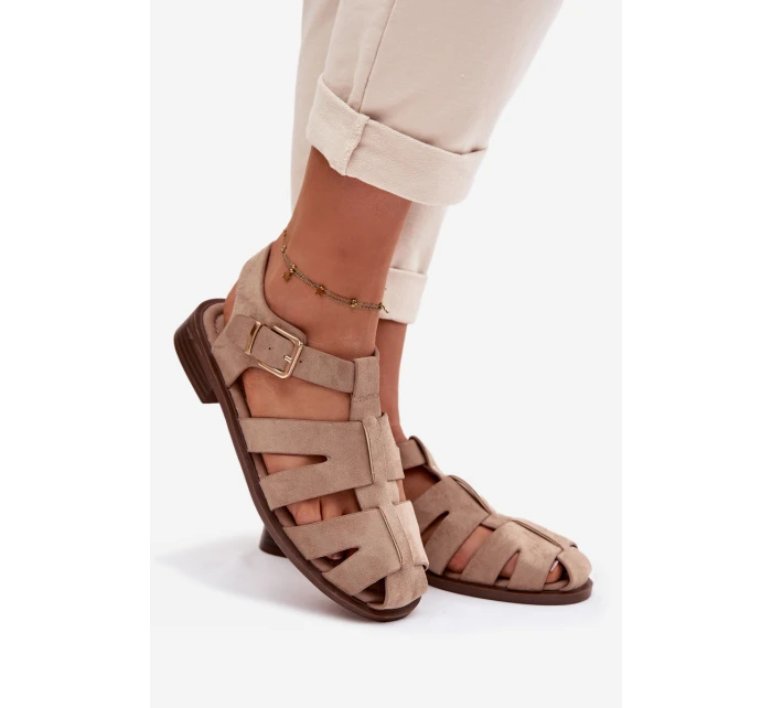 Dámské Sandály s Zlatým Přezkou Béžové model 21937614 - Boto
