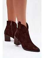 Dámské perforované kotníkové boty model 22100115 Čokoládové - VINCEZA