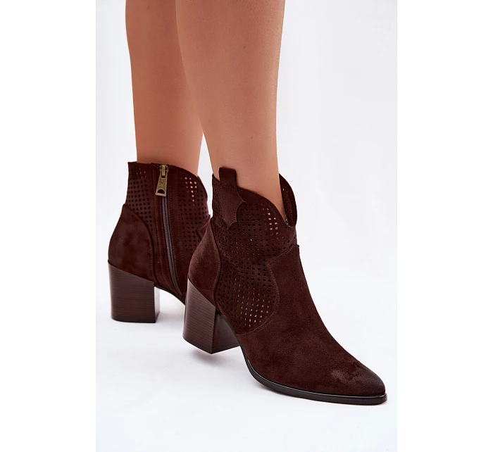 Dámské perforované kotníkové boty model 22100115 Čokoládové - VINCEZA
