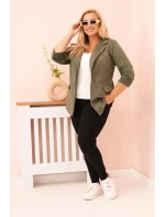 Dámská viskózová blazer Plus Size s dlouhým rukávem a límcem khaki