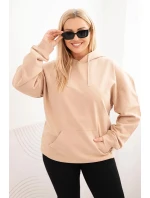 Dámská mikina s kapucí a model 21723117 Plus Size z bavlny béžová - K-Fashion