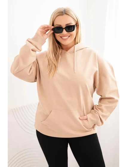 Dámská mikina s kapucí a model 21723117 Plus Size z bavlny béžová - K-Fashion