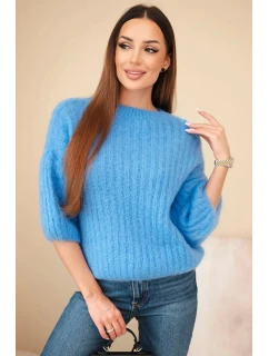 Dámský svetr z mohairu s krátkým rukávem jeansový