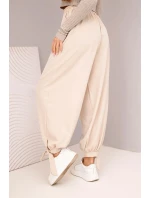 Dámské kalhoty s širokým nohavicí a vázáním dole béžové