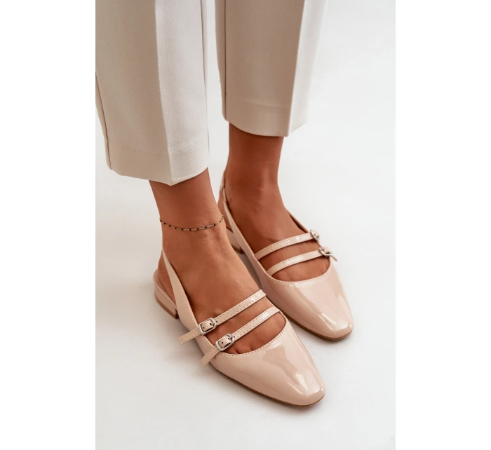 Lakované Baletky S Pásky Na Nízkém Podpatku Béžové model 21670510 - Boto Lakované Baletky S Pásky Na Nízkém Podpatku Béžové model 21670510 - Boto