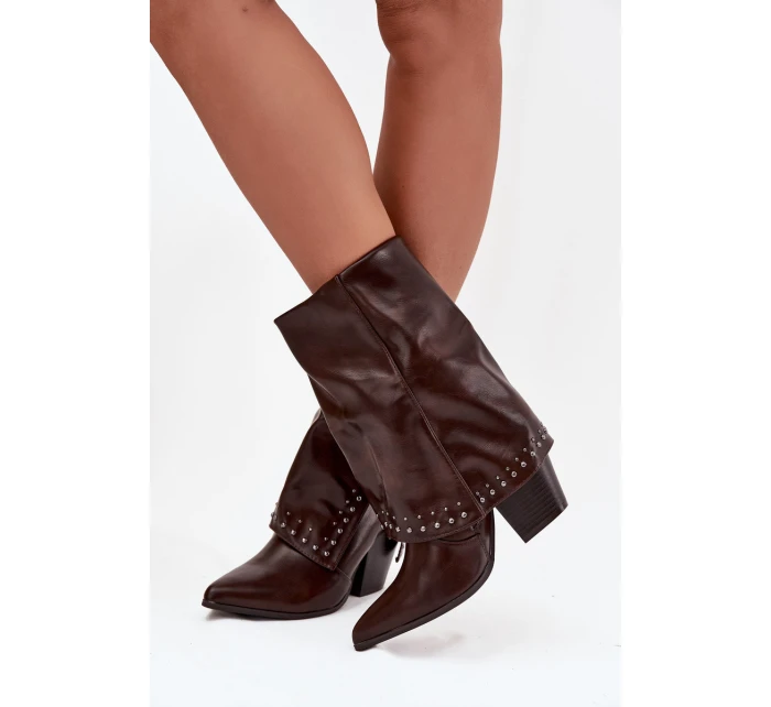 Kovbojky s otočeným límcem a zdobením Vyhřívané hnědé Inessia