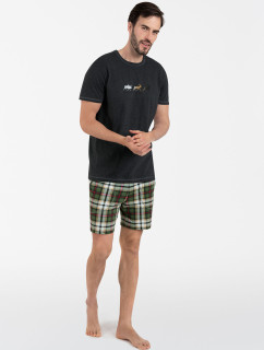 Pánské pyžamo Seward, krátký rukáv, krátké kalhoty - tmavě melanž/potisk