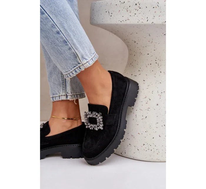 Dámské mokasíny na podpatku JH23-61 Černá - Step in style