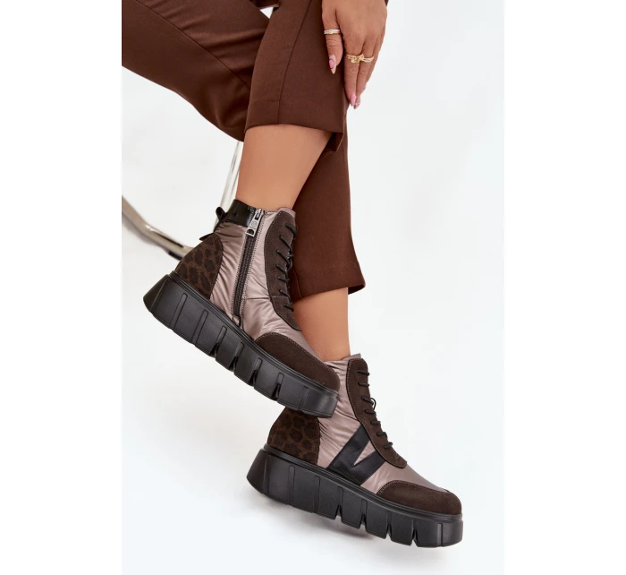 Dámské zateplené kotníkové boty na platformě 58562 Hnědá vzor - Vinceza Dámské zateplené kotníkové boty na platformě 58562 Hnědá vzor - Vinceza