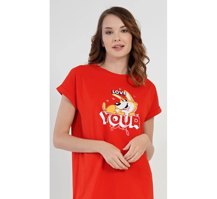 Dámská noční košile s krátkým rukávem Love model 17360693 - Vienetta Dámská noční košile s krátkým rukávem Love model 17360693 - Vienetta