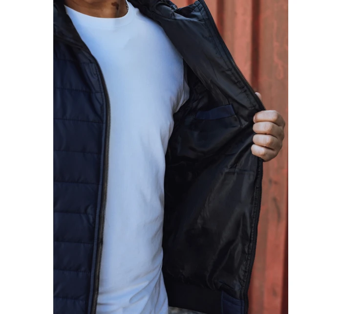 Pánská přechodná prošívaná bunda s kapucí tmavě modrá FashionStreet TX4936