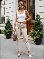 Dámské džínové kalhoty Mom Fit s páskem, béžové, FashionStreet UY3084