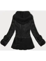 Černá dámská bunda z eko kůže s límcem l 21248885 - WAY MODE