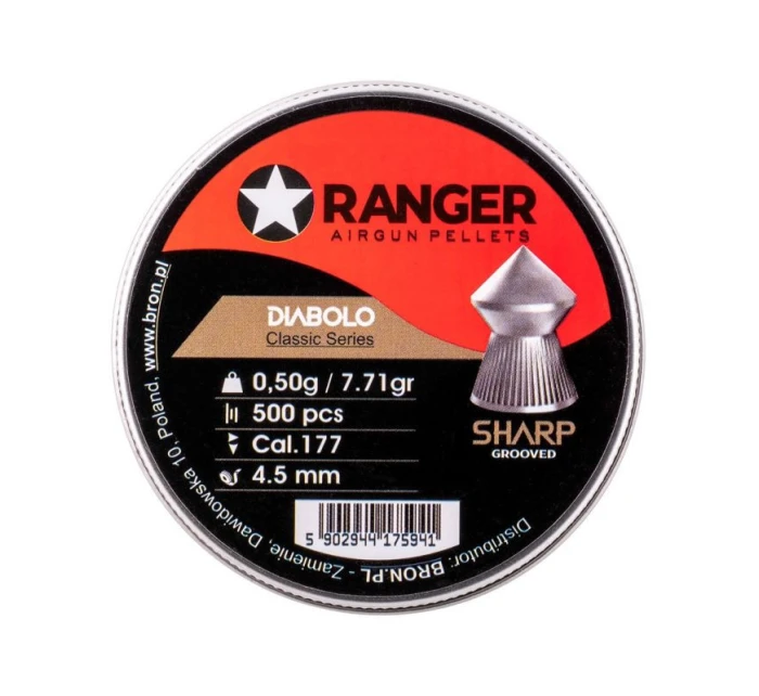 4,5 mm RANGER Diabolo Classic Sharp Grooved Spitzer 500 kuliček 0,50 g