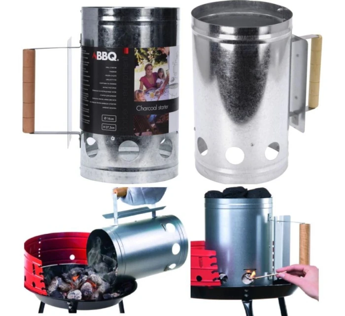 KOMÍNOVÝ PODPALOVAČ PRO GRILOVÁNÍ 27,5 CM VYSOKÝ S DŘEVĚNOU RUKOJETÍ