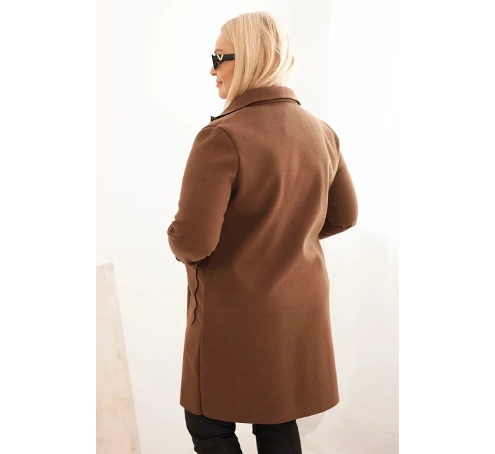 Dámský elegantní kabát Plus Size s límcem a velkými kapsami model 21468734 - K-Fashion Dámský elegantní kabát Plus Size s límcem a velkými kapsami model 21468734 - K-Fashion