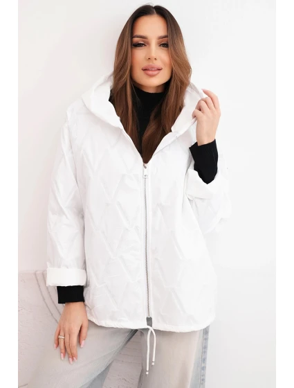 Dámská jarní prošívaná bunda s kapucí a zipem bílá