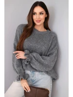 Dámský svetr s přídavkem mohéru a vlny volného střihu šedý