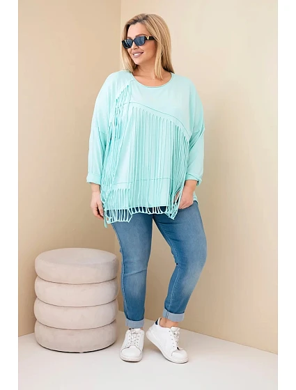 Dámská bavlněná blůza Plus Size s třásněmi mátová Dámská bavlněná blůza Plus Size s třásněmi mátová