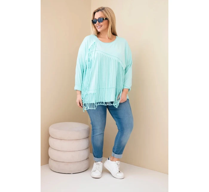 Dámská bavlněná blůza Plus Size s třásněmi mátová
