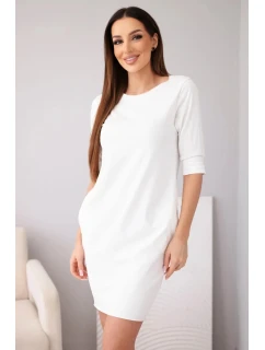 Dámské bavlněné šaty s 3/4 rukávem a kapsami bílá