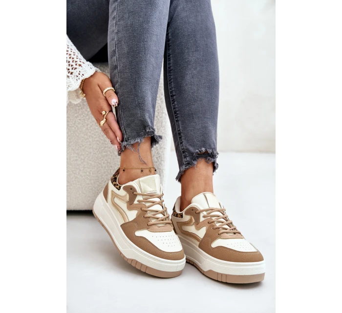 Dámské sneakersy z eko kůže na platformě leopardí béžové model 21671309 - Boto Dámské sneakersy z eko kůže na platformě leopardí béžové model 21671309 - Boto