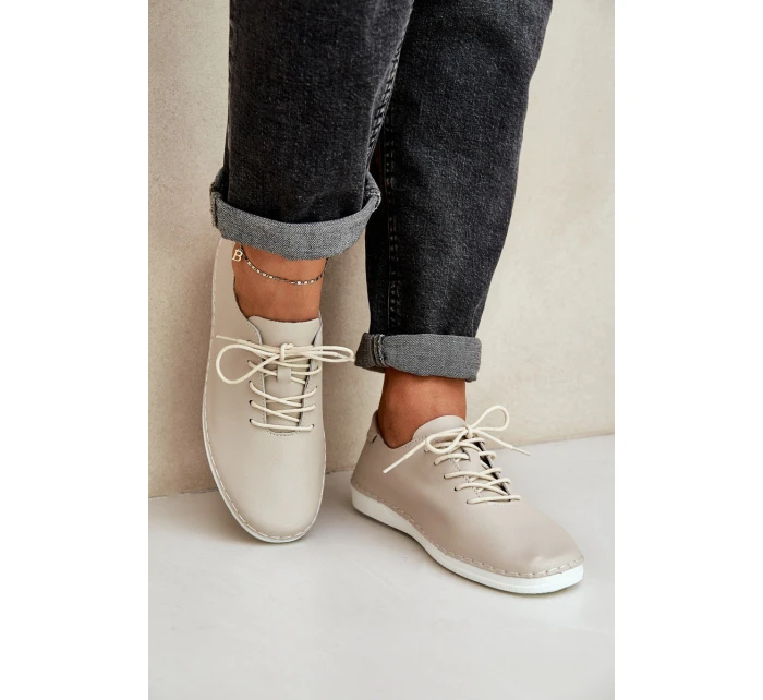 Šněrovací Polobotky Z Přírodní Kůže D&A model 21686119 Béžové - S.Barski