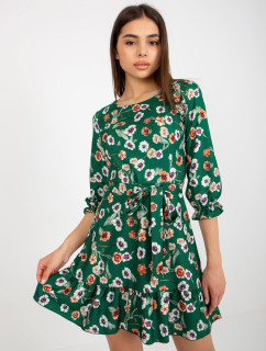 Zelené rozevláté šaty s květinami s volánkem