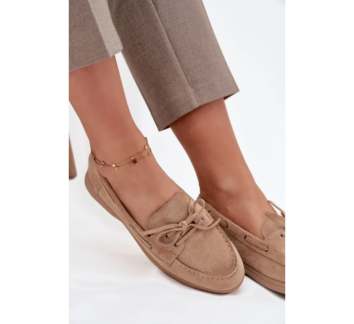 Dámské polobotky mokasíny s plochou podrážkou a šněrováním Zalina – béžové