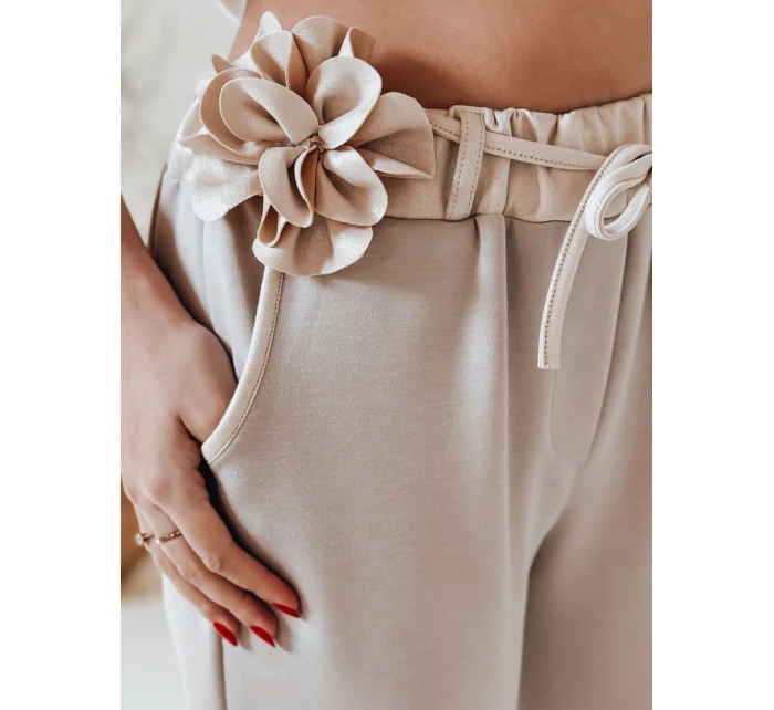 Dámské máslové kalhoty s květinami LEGISSA light beige FashionStreet UY2404