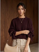 Dámský oversize svetr v barvě bordó od FashionStreet MY2569 Dámský oversize svetr v barvě bordó od FashionStreet MY2569