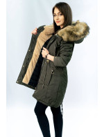 Teplá dámská zimní bunda parka v khaki barvě (W165)