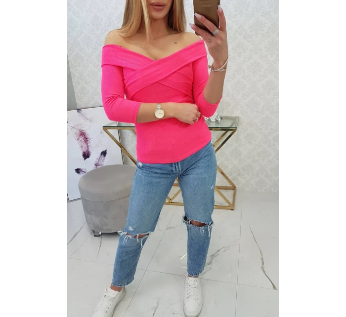 Halenka s výstřihem do V růžová neonová