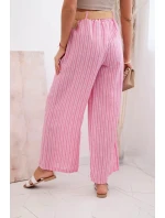 Dámské pruhované viskózové kalhoty se širokými nohavicemi růžový
