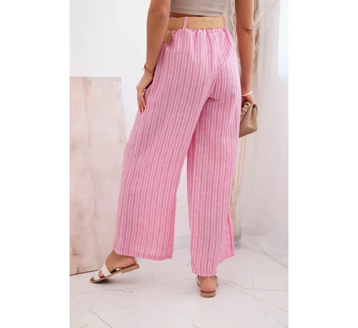 Dámské pruhované viskózové kalhoty se širokými nohavicemi růžový