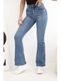 Dámské džíny s rozšířenou nohavicí a vysokým pasem modré