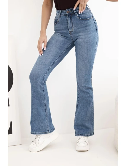 Dámské džíny s rozšířenou nohavicí a vysokým pasem modré