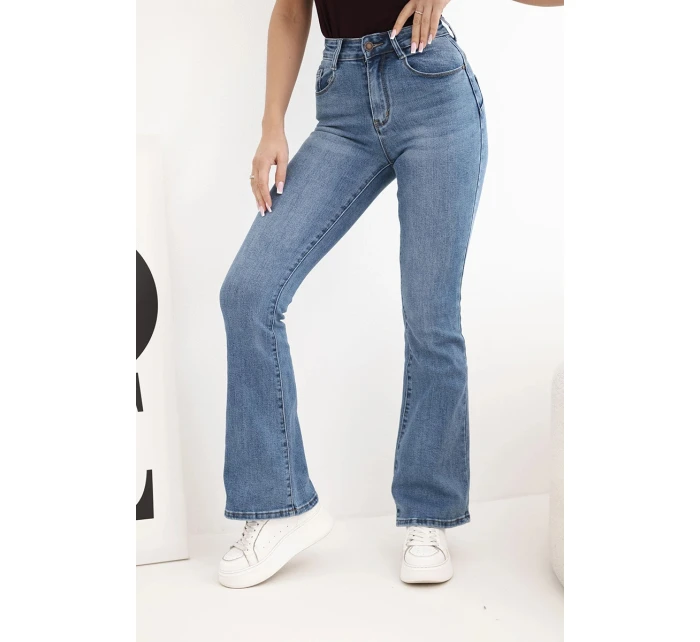 Dámské džíny s rozšířenou nohavicí a vysokým pasem modré