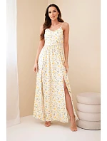 Dámské maxi šaty s květinovým vzorem na ramínkách se zavazováním na zádech žlutá