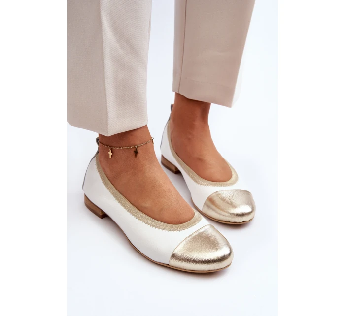 Zazoo 2890 Kožené baleríny bílo-zlaté