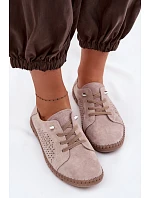 Větrané dámské polobotky z pravé semišové kůže Béžové Feliva